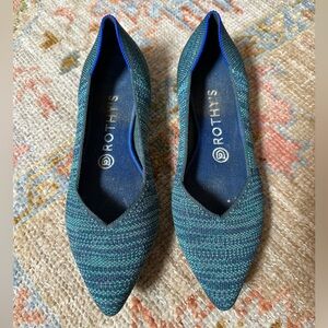 Rothys The Point Flats Womens 7.5 Green Blue Stripe Rare Color Slip On Ballet